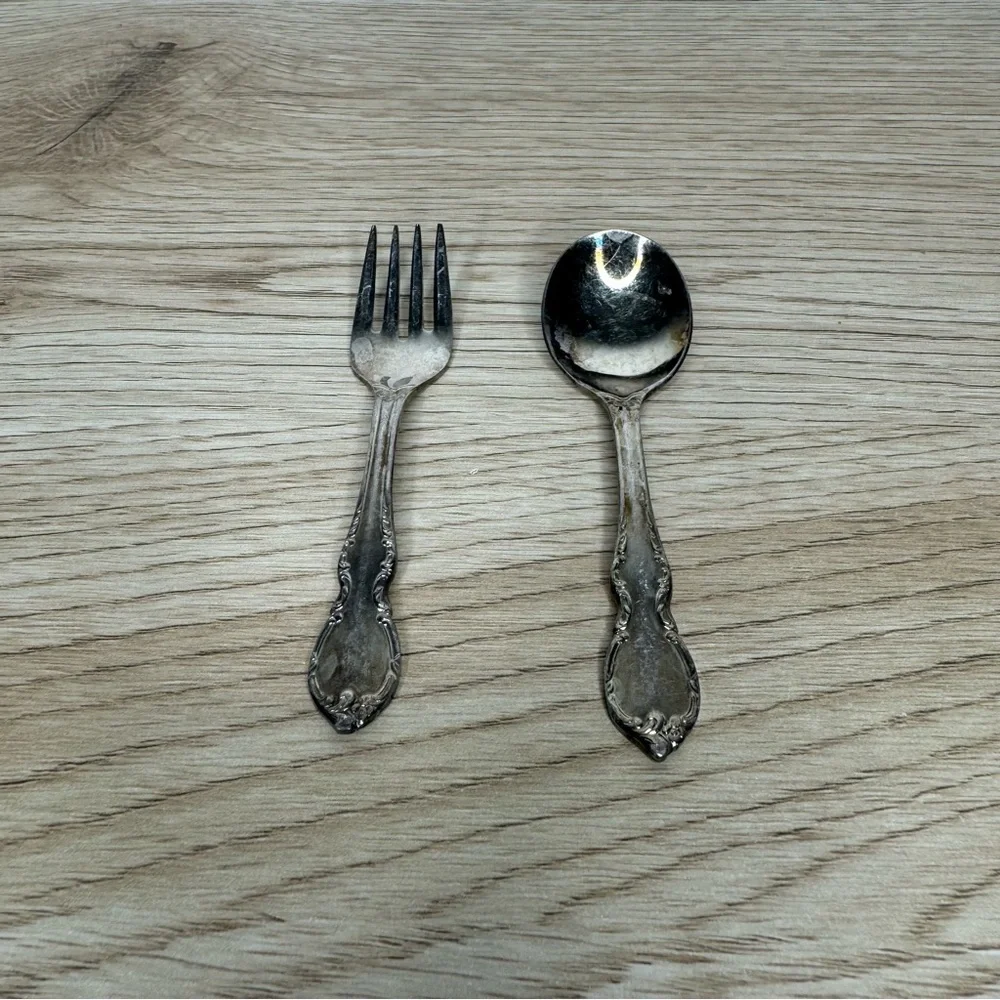 1847 Rogers Bros I S‎ Silverplated Reflection Baby Spoon & Fork Silverware Set